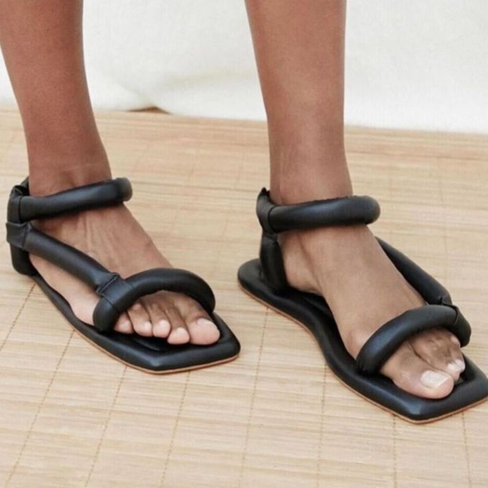 Nanushka‎ Sandals Womens 39 US 9 Black Leather Designer Open Toe Strappy Casual